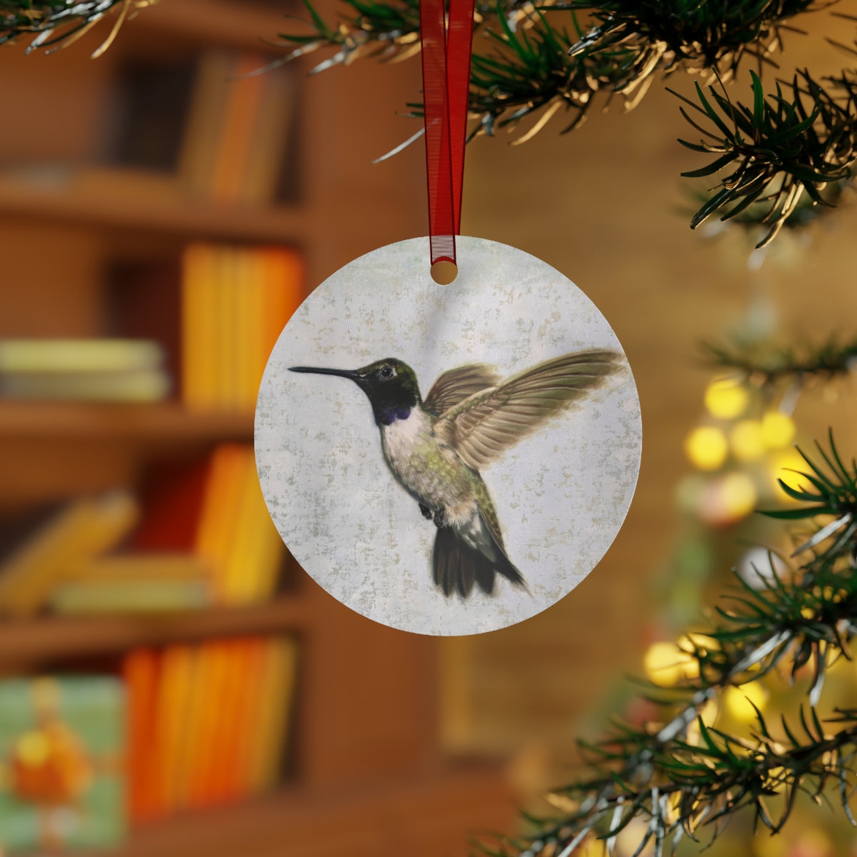 Hover Hummingbird Metal Christmas Ornament