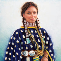 SOLD ~ Ota'taveenova'e - Blue Feather Woman, Cheyenne ~ 40"x28" ~ Going to the Sun Gallery