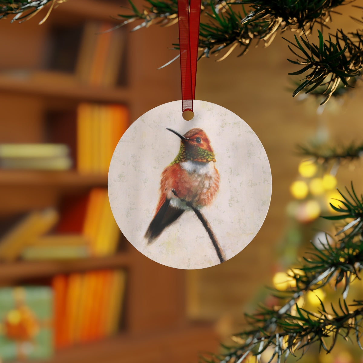 Rufous Hummingbird Metal Christmas Ornament